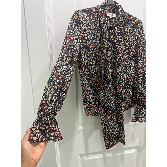 Diane Von Furstenberg Tina Tie- Neck Printed Fil Coupé Silk Chiffon Blouse Sz 00 - Picture 5 of 9